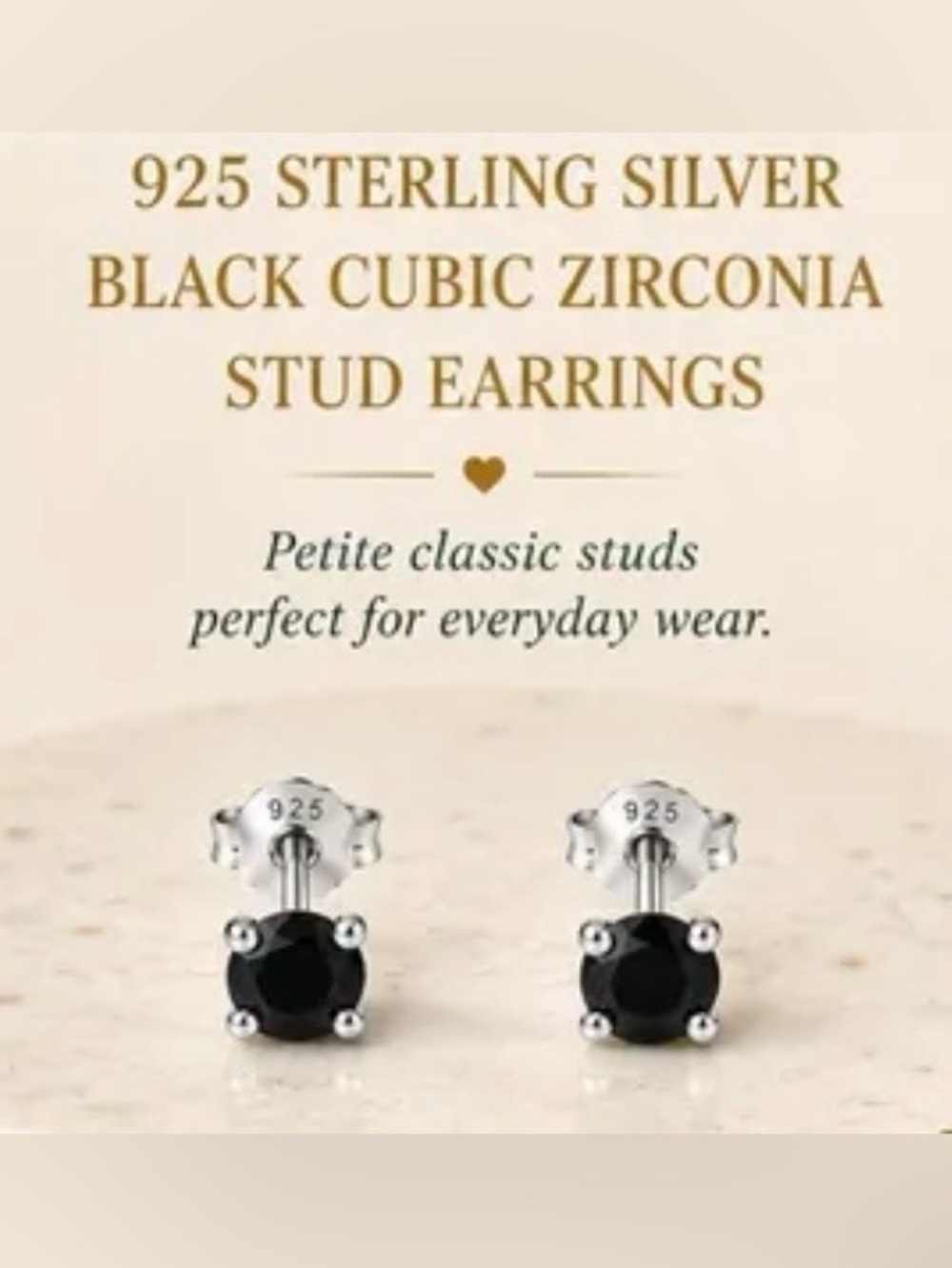 925 Sterling Silver Black Cubic Zirconia Stud Earrings - Everyday Petite